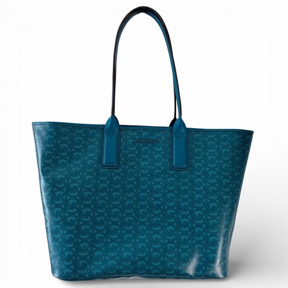 Michael Kors Handbags - MICHAEL KORS teal Jodie large logo jacquard tote one size